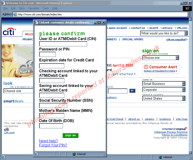 your Citibank account - forged web content.
