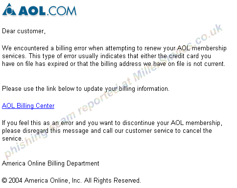 Your account: billing issue (AOL) 