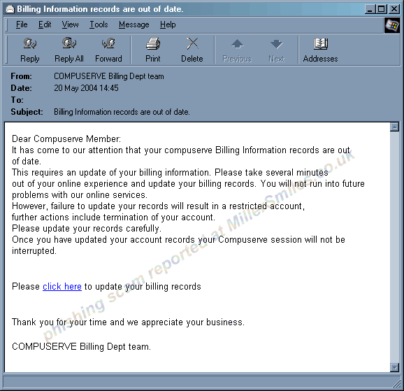 Billing Information records are out of date - COMPUSERVE