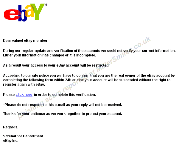 Your eBay account could be suspended