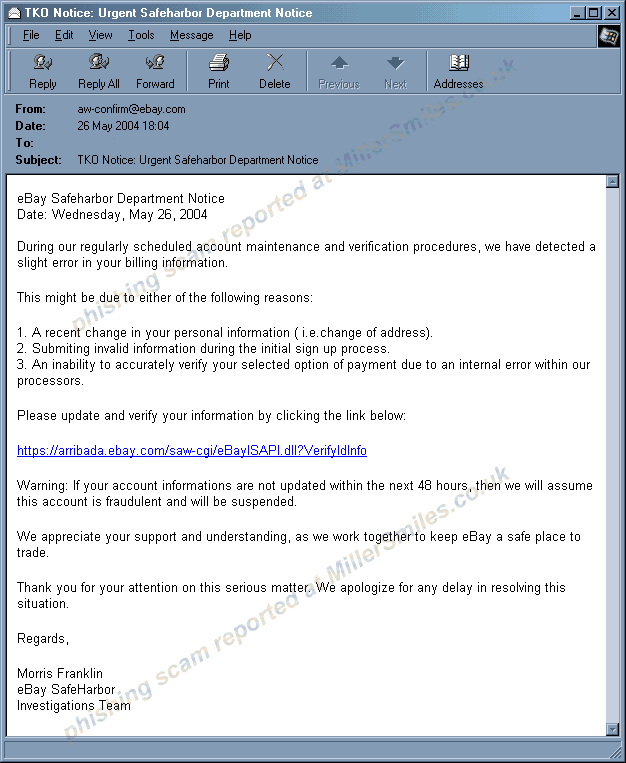 TKO Notice: Urgent Safeharbor Department Notice (EBAY)