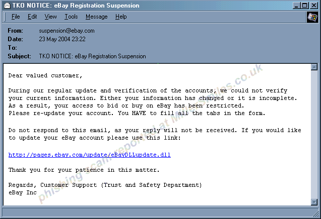 TKO NOTICE: eBay Registration Suspension