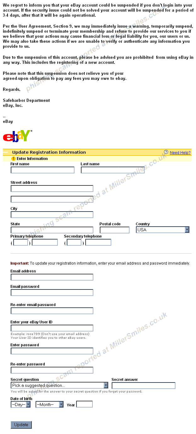 eBay Update Information