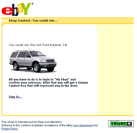 Spoof eBay email Hoax and fake web page scam.