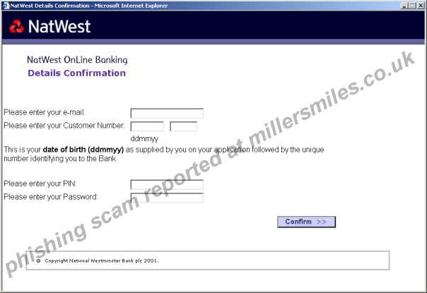 Official notice for all Lloyds TSB online customers - forged pop up window.