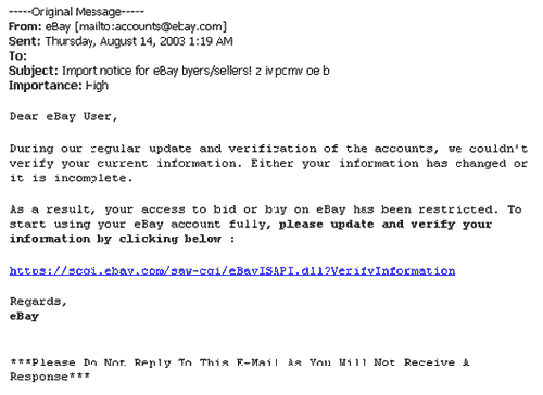Ebay Spoof Email Hoax.
