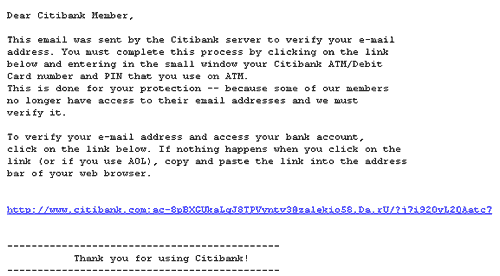 Citibank Email Hoax and web page scam.