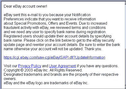 eBay Account Verification spoof email hoax.