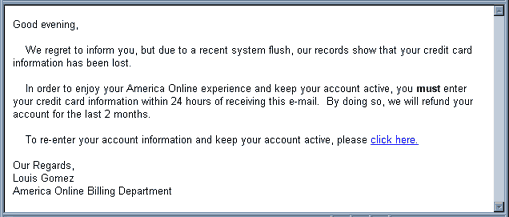 AOL Billing Problem Email Phishing Scam.