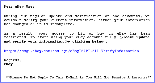 eBay email hoax and web page