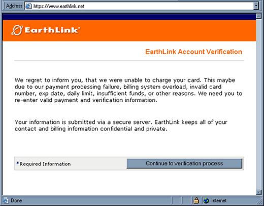 Earthlink Account - Email Scam