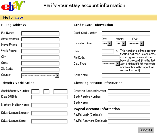 Verify Your eBay Account Email Scam with W32/Cayam Worm Virus Attachment.