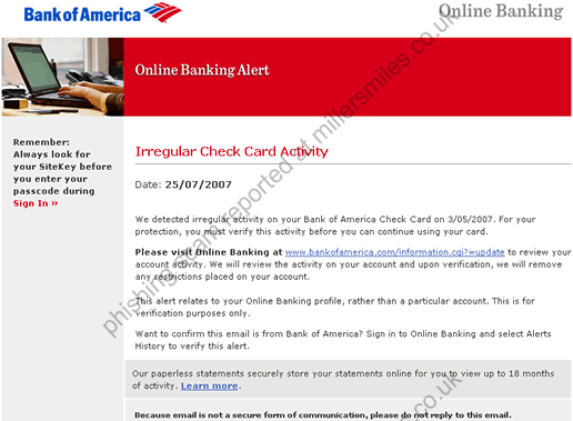 bank of america debit card. Bank of America alert