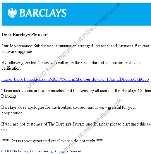 BARCLAYS ONLINE Banking Online Service - Barclays Phishing Scams ...