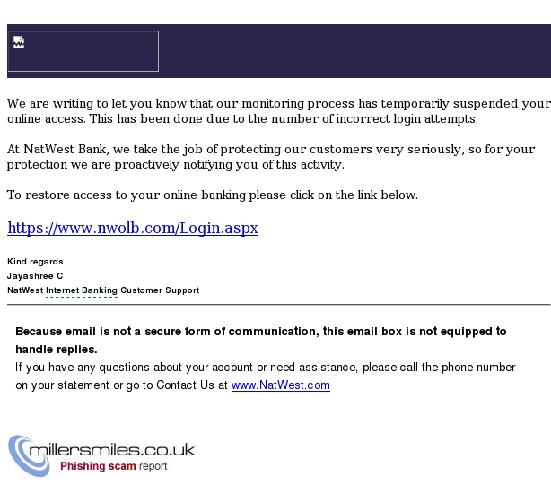 A Message From Our Security Helpdesk Natwest Plc Phishing Scams
