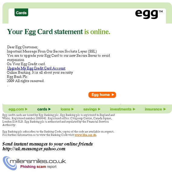 Your Egg Card Statement Is Online Egg Bank Phishing Scams